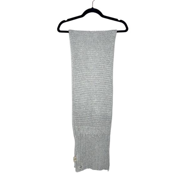 UGG Chunky Knit Textured Cardigan Wool Blend Scarf Grey - Picture 2 of 7